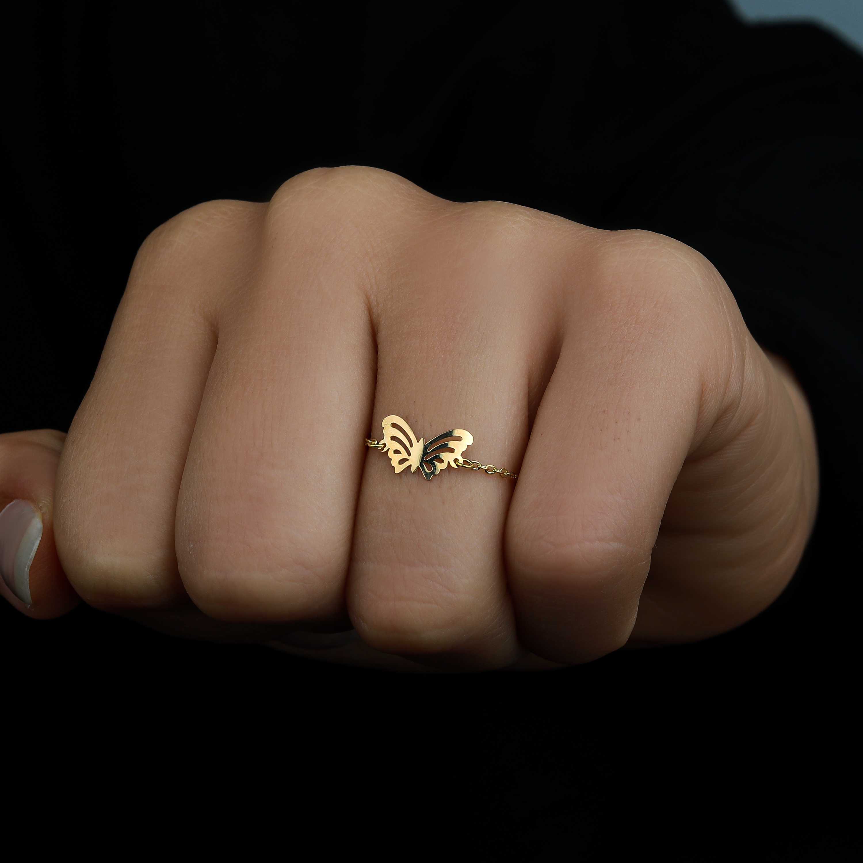 18k gold chain ring, Turkish made - (H-1317)
